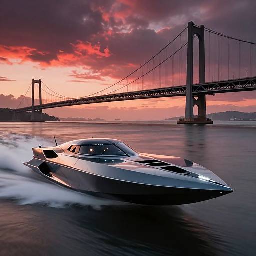 Futuristic Speedboat at Stormy Estuary