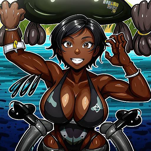 Illustration of Arung samudra (cessa), ombok diving and delivery services in the style of Hainchu