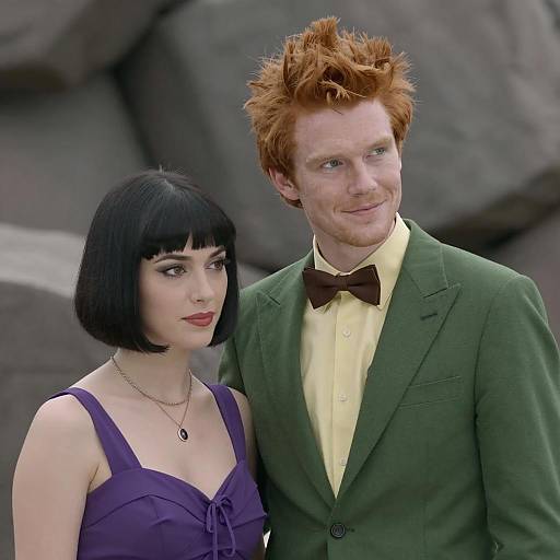 Stylish Couple in Blurred Rocky Background