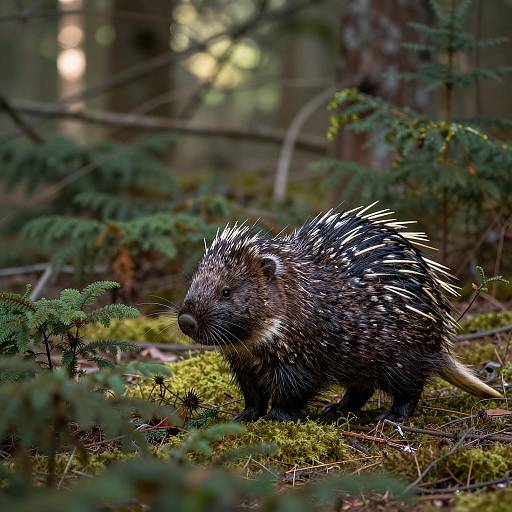 Porcupine in a Serene Forest Scene