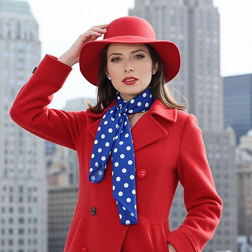 Confident Woman in Red Hat Cityscape