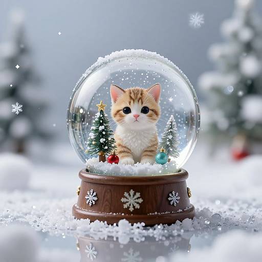 Miniature Cat in Christmas Snow Globe