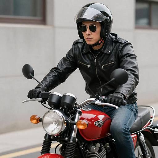 Focused Biker on Red Motorcycle