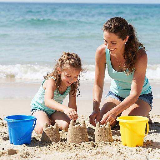 Mother Daughter Beach Sandcastle Fun