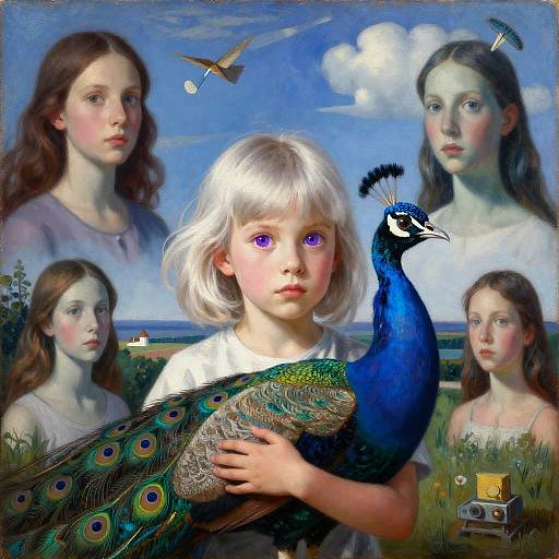 Violet Eyed Teenager Holding Albino Peacock