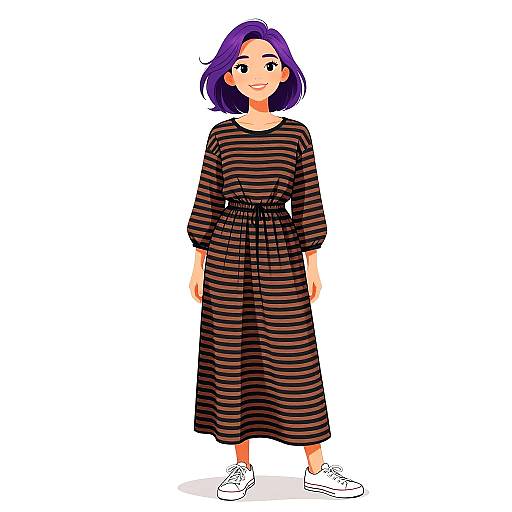 Smiling Woman in Striped Maxi Dress