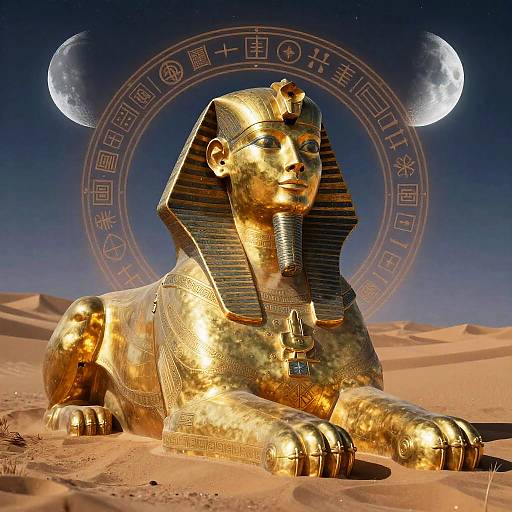 Astral Brass Sphinx Under Twin Moons