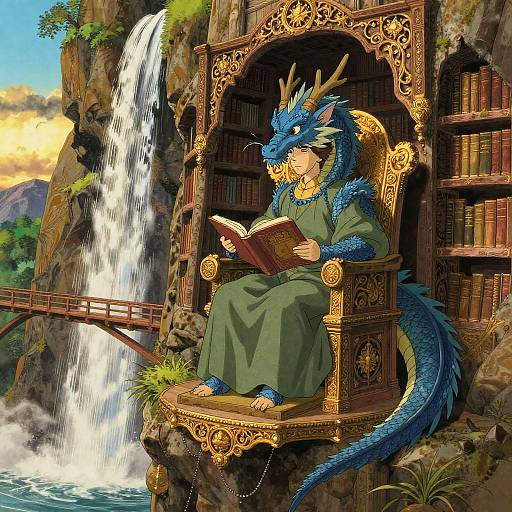 Enthroned Cerulean Dragon at Cliff Library