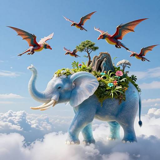 Ethereal Elephant with Miniature Ecosystem