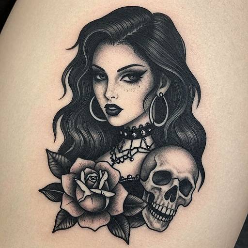 Realistic Gothic Woman Tattoo Design