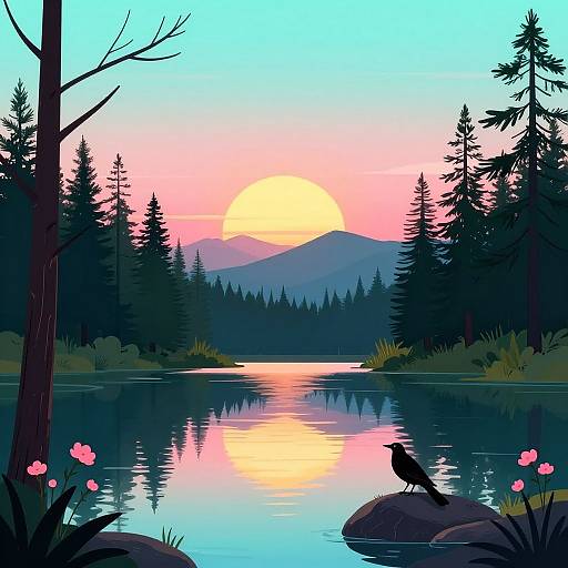Tranquil Forest Lake Sunset