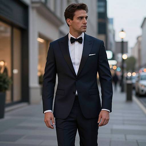 Man in Sleek Formal Suit at Dusk
