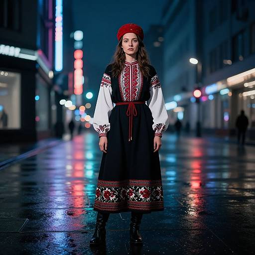 Modern Russian Woman in Neon City