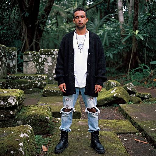 Man in Rugged Jungle Ruins Style