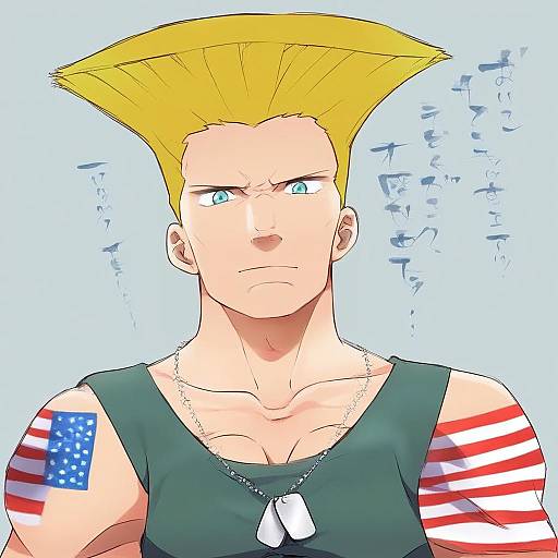 Illustration of Guile, street fighter in the style of Kuro (toi et moi)