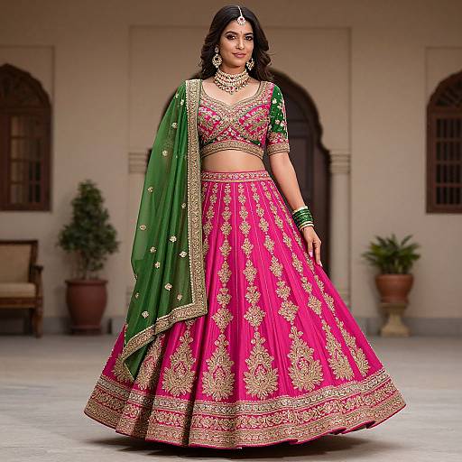 Modern Pink Green Lehenga Style