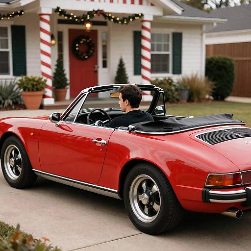 Festive Scene with Vintage Convertible Car