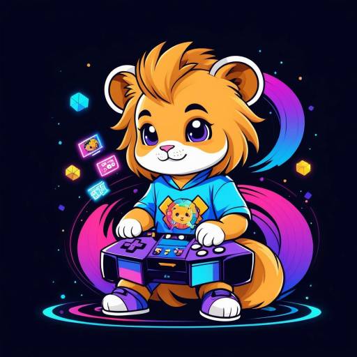 Chibi Lion Playing Video Games