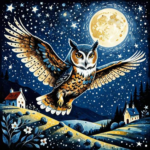 Enchanting Owl with Scattered Stars