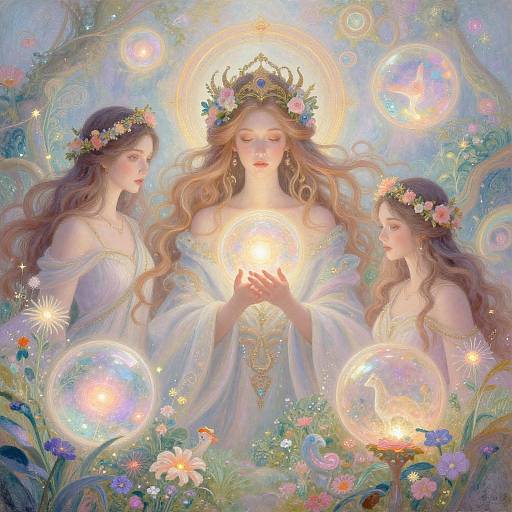 Mystical Women in Dreamlike Garden