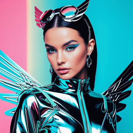 Futuristic Woman in Metallic Outfit