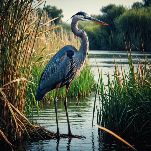 Ornate Blue Heron by Riverbank