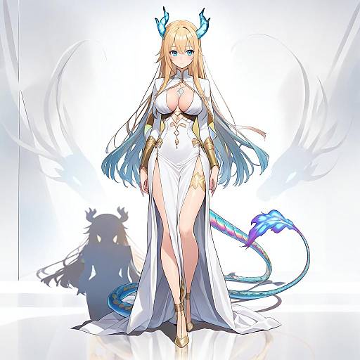 Girl Surrounded by Colorful Dragons