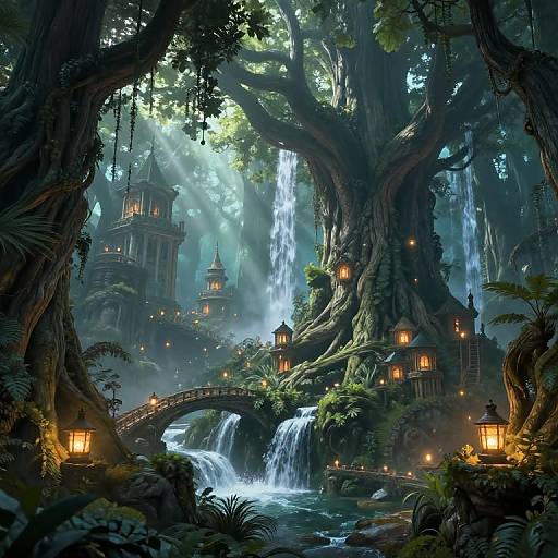 Serene Elven City in Ancient Trees