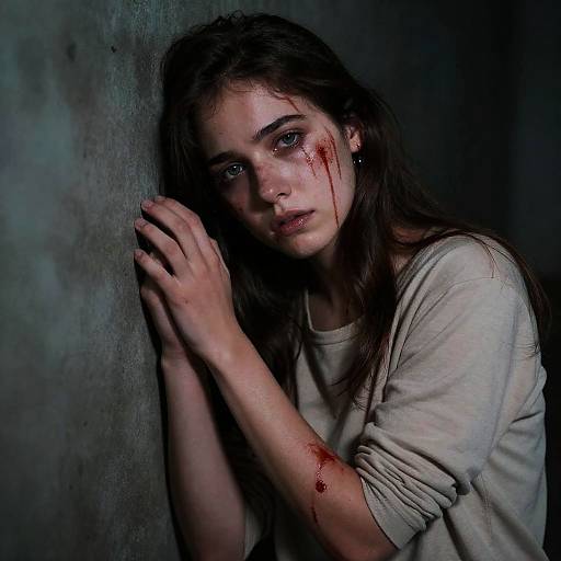 Distressed Young Woman in Dark Setting