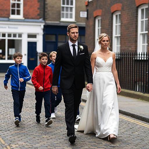 Charming Wedding Procession on Cobblestone