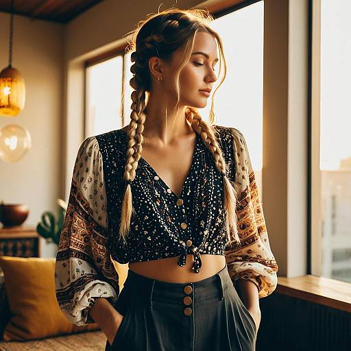 Woman with Bubble Braids in Bohemian Outfit