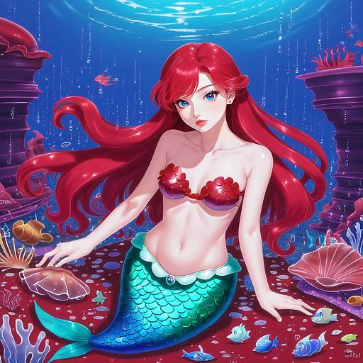 Illustration of Ariel (disney), the little mermaid in the style of Takase muh