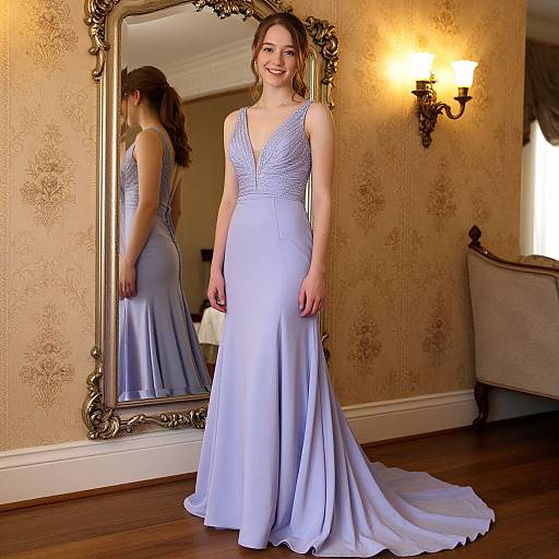 Elegant Lilac Prom Dress Reflection