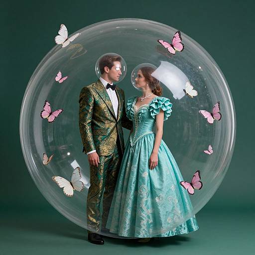 Surreal Romantic Couple in Enchanted Bubble