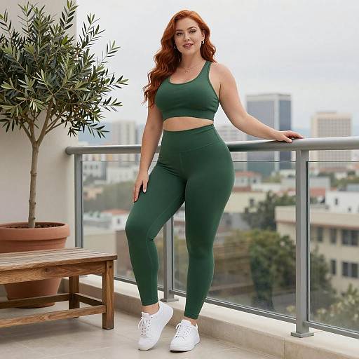 Curvy Woman on Balcony with City View