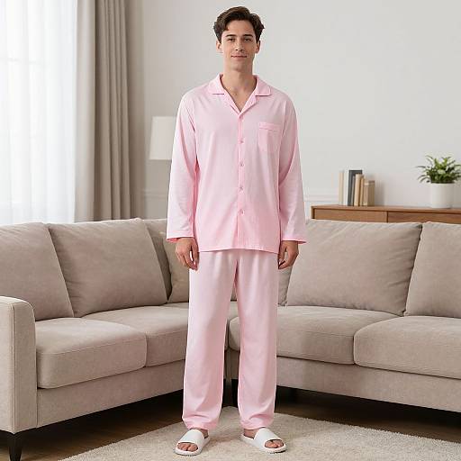 Adult Man in Pink Pajamas