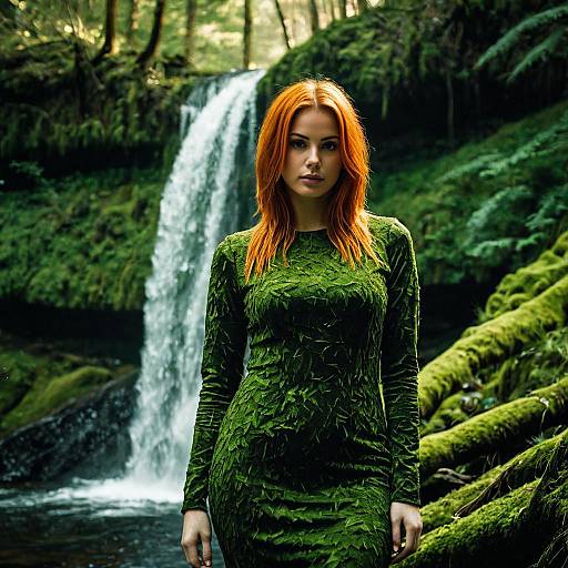 Girl in Green Dress Among Nature