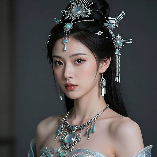 Futuristic Cybernetic Woman with Jewelry