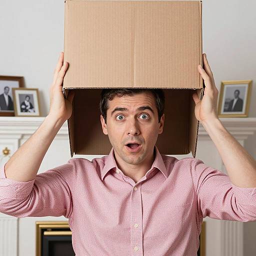 Surprised Man with Cardboard Box