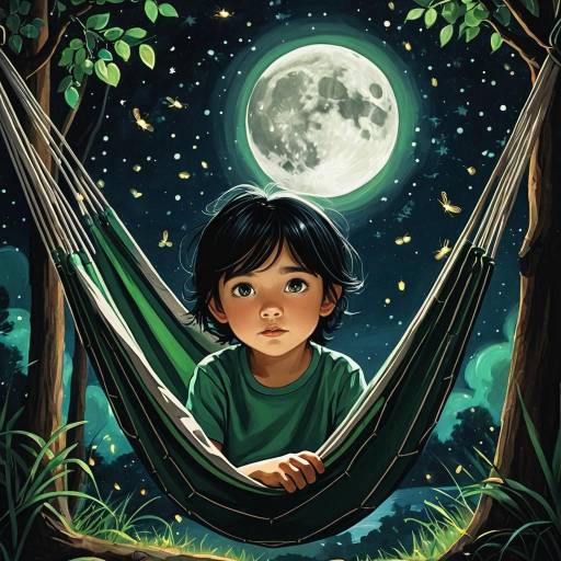 Child in Hammock Under Full Moon