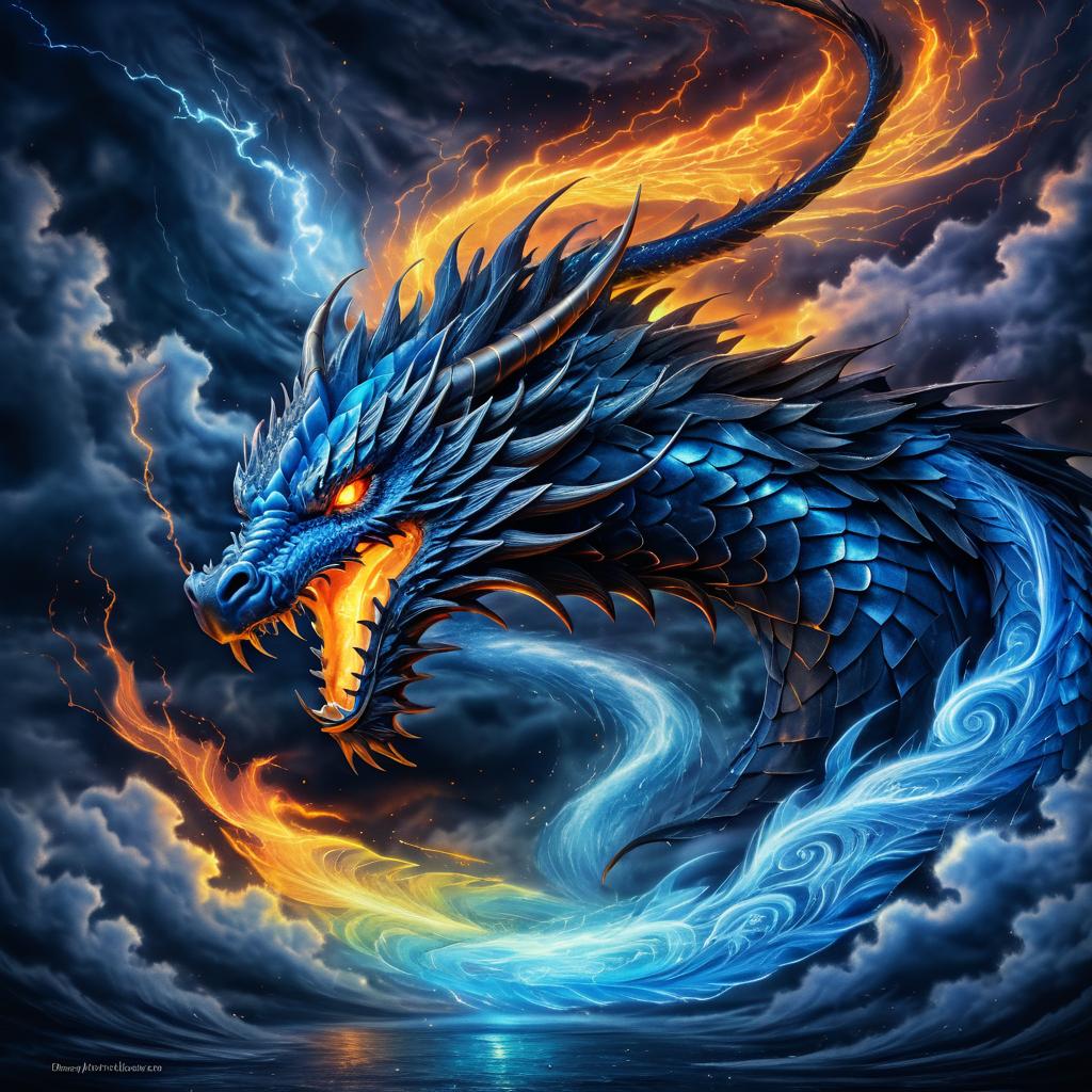 Dynamic Dragon in Stormy Fantasy Sky