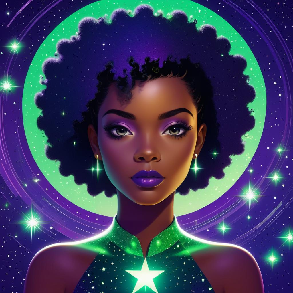 Vibrant Afrofuturism Girl with Stars