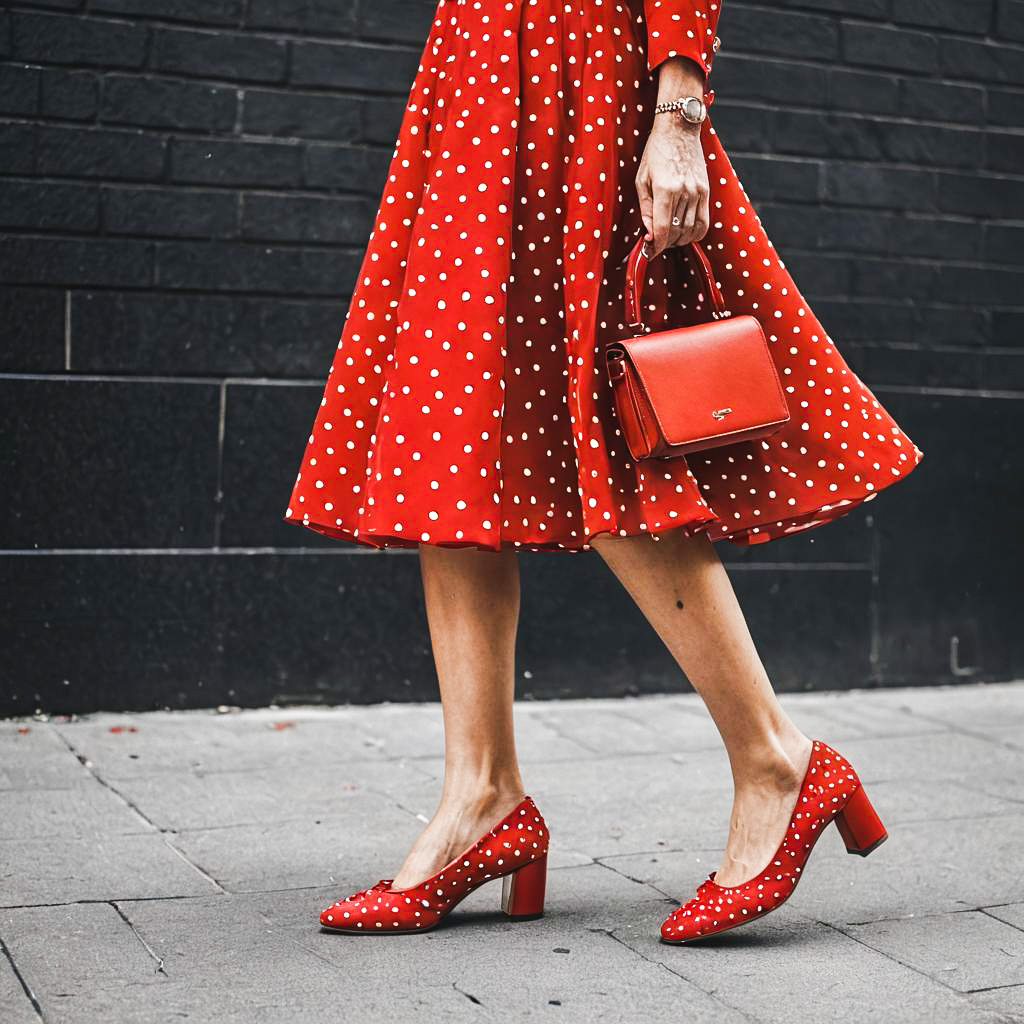 Chic Woman in Red-Dotted Shoes