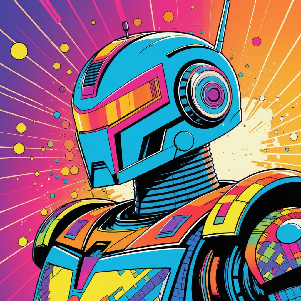 Vibrant Comic Heroic Robot Illustration