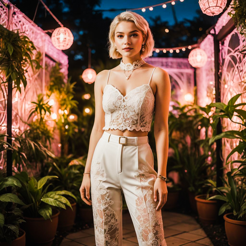 Chic Young Woman in Elegant Garden Setting