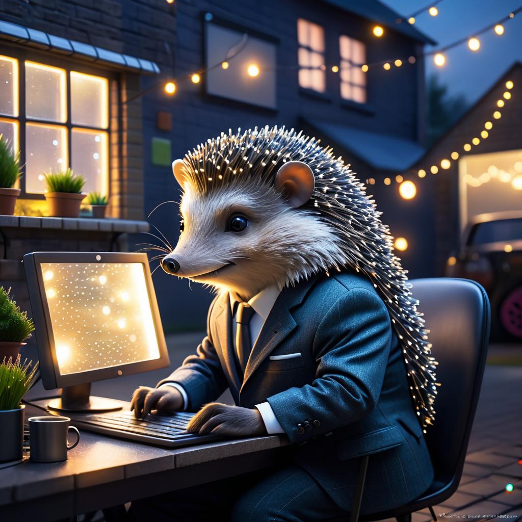 Surreal Hedgehog in a Suit at Computer