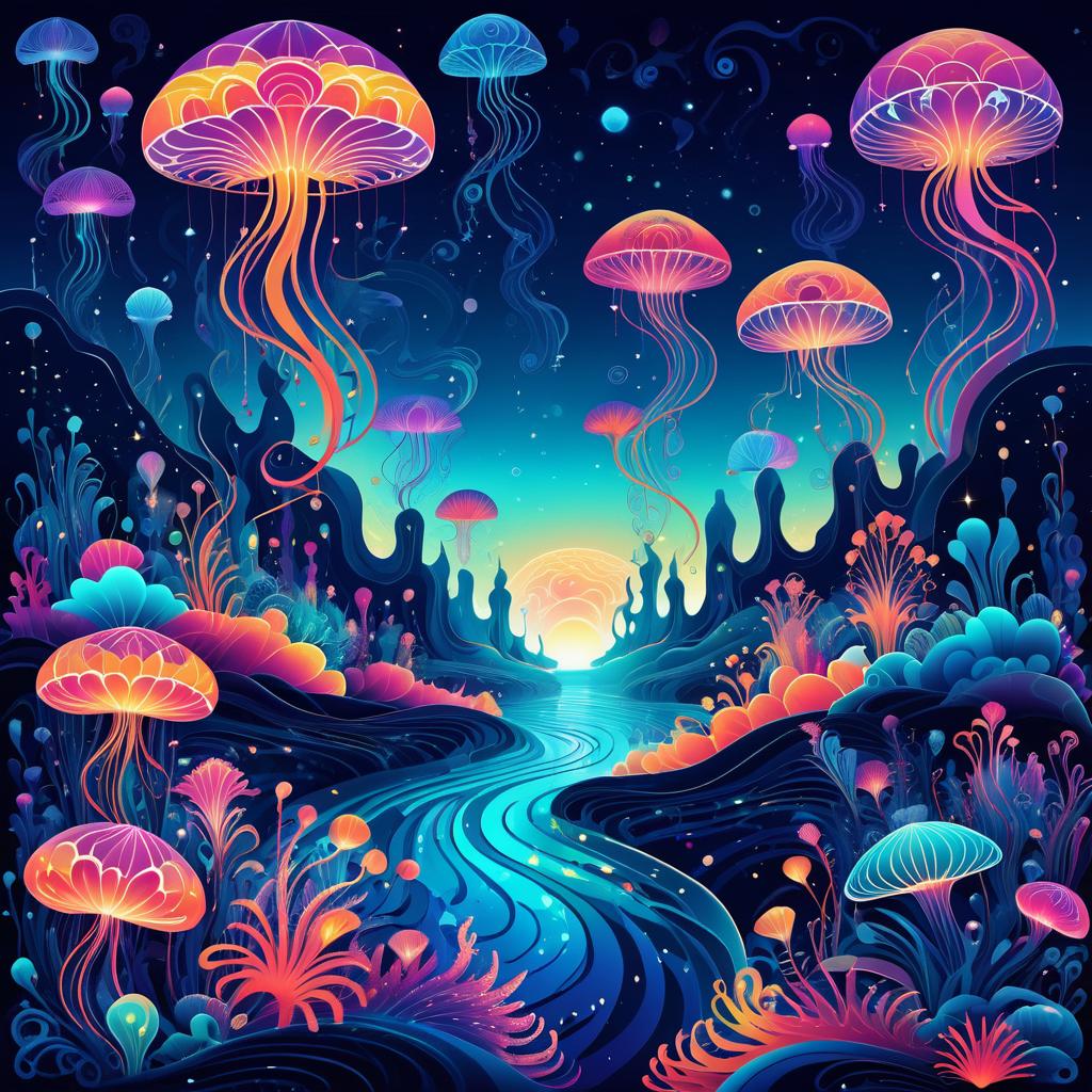 Vibrant Surrealist Landscape Illustration