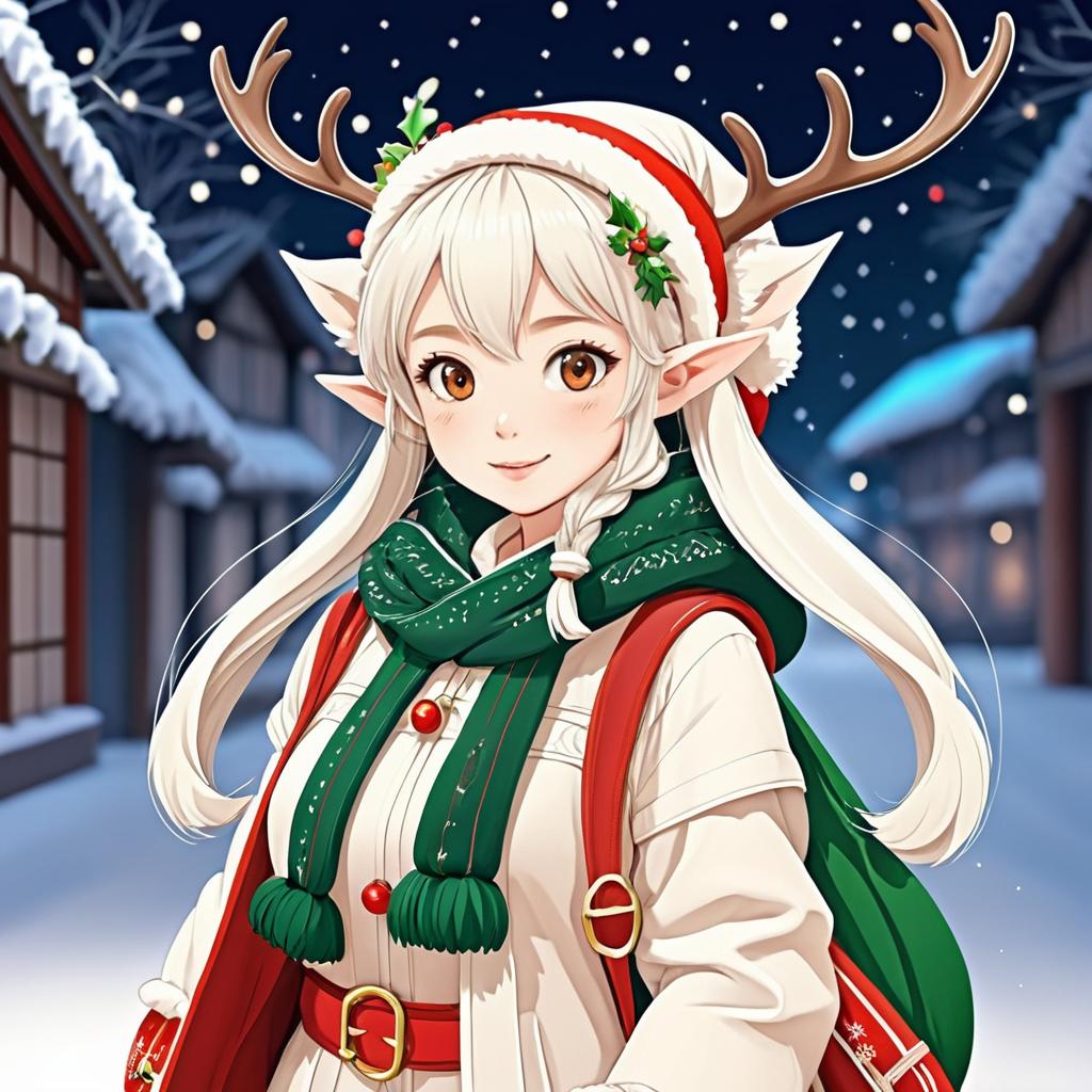 Adorable Anime Christmas Elf Character