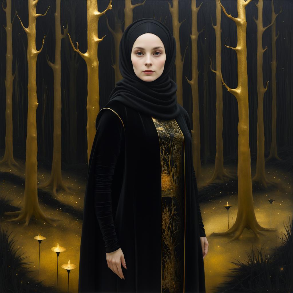 Mystical Woman in Night Forest Setting