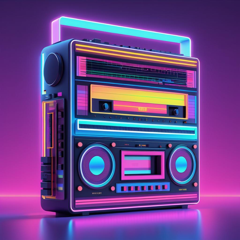 Retro Cassette Player in Neon Vector Art